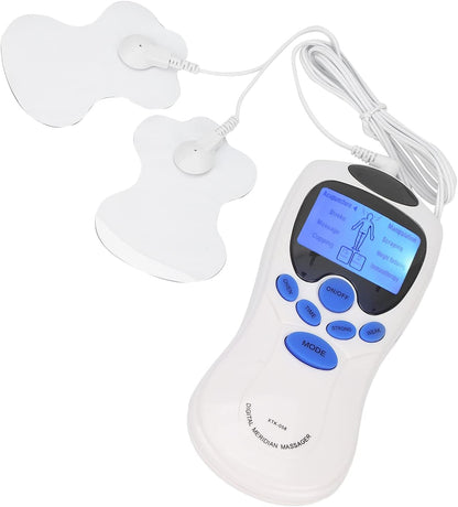 Masajeador eléctrico portátil para hombros y espalda, con 8 modos y 2 electrodos incluidos.