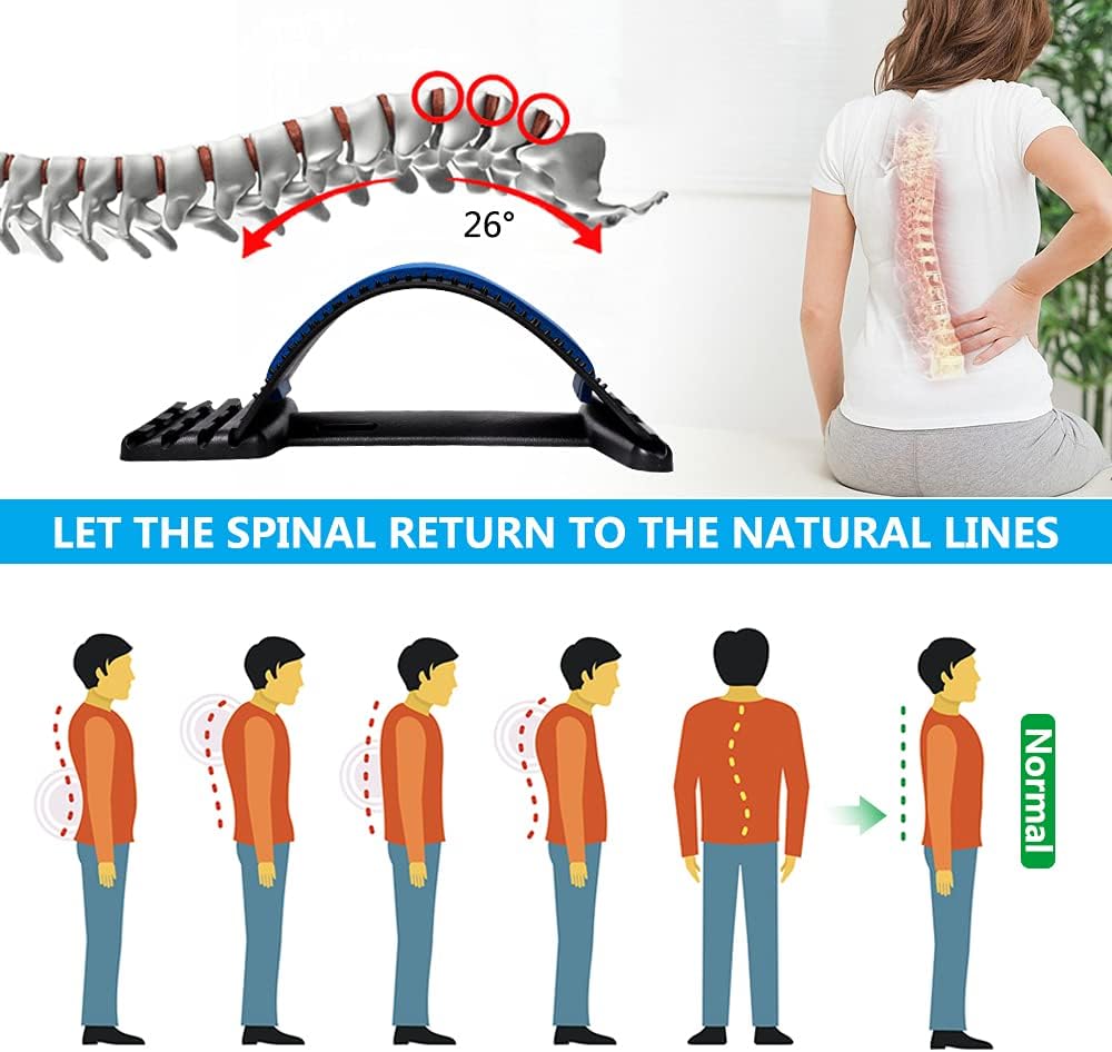 Elasticidad lumbar, dispositivo para aliviar el dolor de espalda baja, masajeador lumbar de varios niveles, alivio para hernias discales, ciática, escoliosis, soporte para estiramiento.