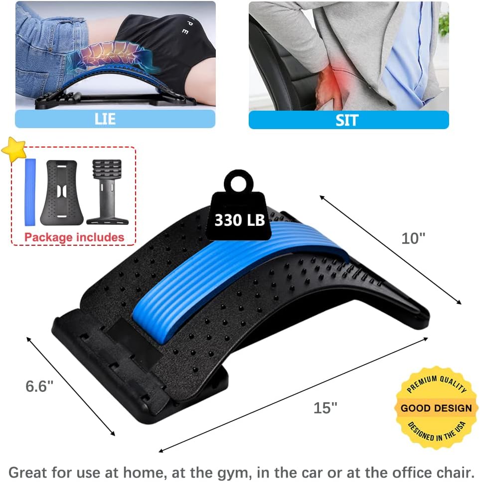 Elasticidad lumbar, dispositivo para aliviar el dolor de espalda baja, masajeador lumbar de varios niveles, alivio para hernias discales, ciática, escoliosis, soporte para estiramiento.