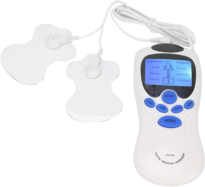 Masajeador eléctrico portátil para hombros y espalda, con 8 modos y 2 electrodos incluidos.