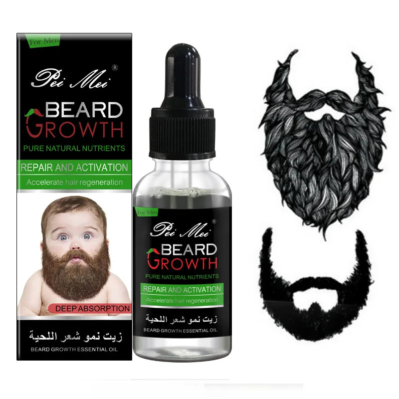 Potenciador profesional del crecimiento de la barba para hombres – Aceite esencial para barba, nutrición facial, crecimiento de bigote, kit fortalecedor